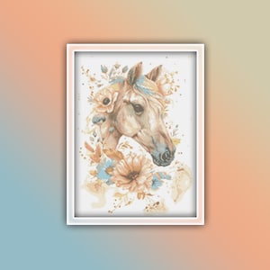 Horse Cross Stitch Pattern 18 Instant PDF Download - White Horse Watercolor Cross Stitch Pattern - Animal Cross Stitch Pattern