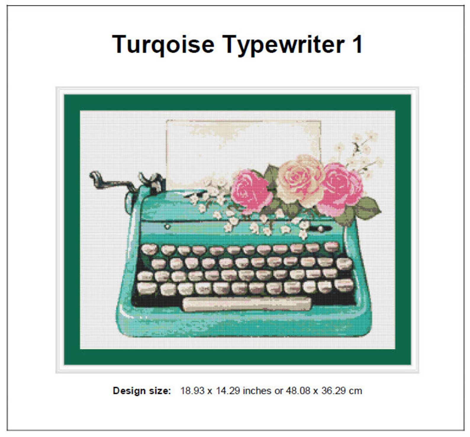 Turquoise Typewriter Cross Stitch Pattern 1 Instant PDF Download ...