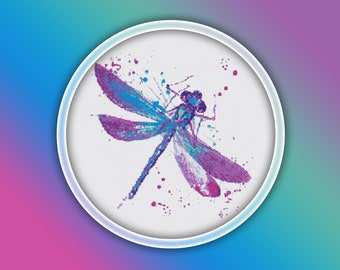 Dragonfly Cross Stitch Pattern 3 Instant PDF Download - Insect Watercolor Cross Stitch Pattern - Animal Cross Stitch Pattern