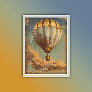 Hot Air Balloon Cross Stitch Pattern 5 Instant PDF Download - Hot Air Balloon Watercolor Cross Stitch Pattern