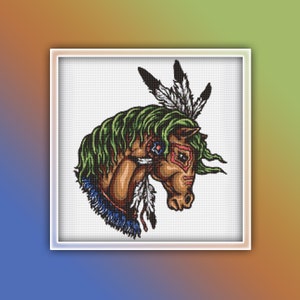 Native Indian Horse Cross Stitch Pattern Instant PDF Download - Brown Horse Watercolor Cross Stitch Pattern - Animal Cross Stitch Pattern