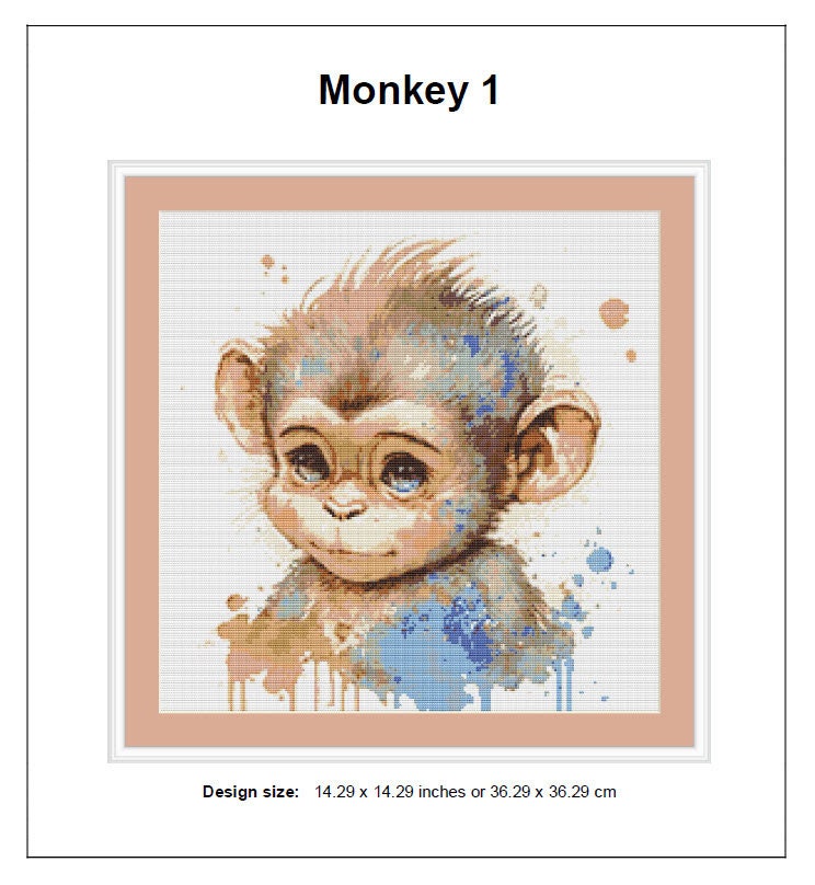 Monkey Cross Stitch Pattern 1 Instant PDF Download - Monkey Watercolor ...