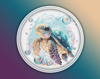 Patrón de punto de cruz de tortuga marina 18 Descarga instantánea en PDF - Patrón de costura de acuarela de tortuga marina bebé - Patrón de punto de cruz de habitación para niños