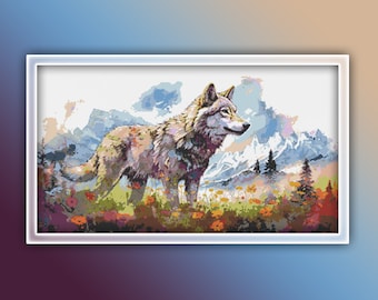 Wolf Cross Stitch Pattern 6 Instant PDF Download - Wolf Watercolor Cross Stitch Pattern - Animal Cross Stitch Pattern