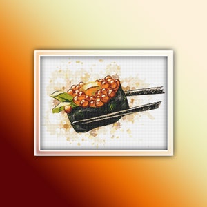 Sushi Cross Stitch Pattern 1 Instant PDF Download - Caviar Watercolor Cross Stitch Pattern - Fish Cross Stitch Pattern
