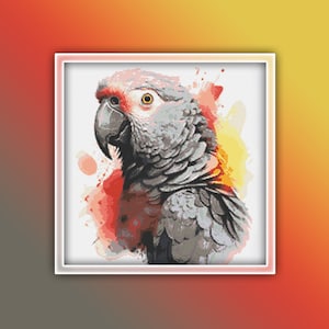 Perroquet gris d&#39;Afrique, motif point de croix 1 Téléchargement instantané en PDF - aquarelle perroquet au point de croix - oiseau cacatoès gris