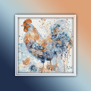 Chicken Cross Stitch Pattern 4 Instant PDF Download - Rooster Watercolor Cross Stitch Pattern - Bird Cross Stitch Pattern