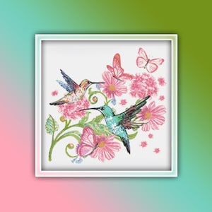 Hummingbird Cross Stitch Pattern 24 Instant PDF Download - Hummingbirds Watercolor Cross Stitch Pattern - Bird Cross Stitch Pattern