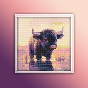Buffalo Cross Stitch Pattern 9 Instant PDF Download - Watercolor Cross Stitch Pattern - Animal Cross Stitch Pattern - Bison - Baby Buffalo