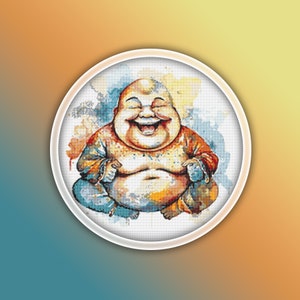 Lachender Buddha Kreuzstichmuster 1 Sofort Download Sofort PDF Download - Buddha Aquarell Kreuzstichmuster