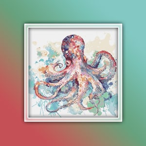 Octopus Cross Stitch Pattern 11 Instant PDF Download - Octopus Watercolor Cross Stitch Pattern - Animal Cross Stitch Pattern