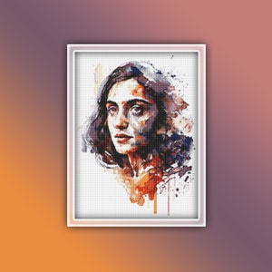Anne Frank Cross Stitch Pattern 2 Instant PDF Download - Jewish Anne Frank Watercolor Cross Stitch Pattern - Anne Frank Jew - War Diary