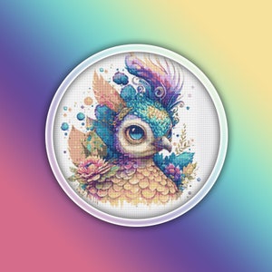 Peacock Cross Stitch Pattern 13 Instant PDF Download - Peacock Watercolor Cross Stitch Pattern - Bird Cross Stitch Pattern