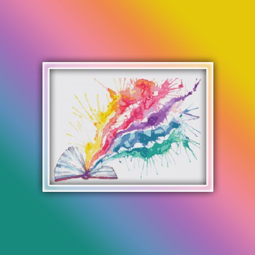 Book Cross Stitch Pattern 6 Instant PDF Download - Reading Watercolor Cross Stitch Pattern