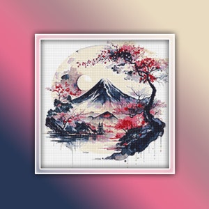 Mountain Cross Stitch Pattern Instant PDF Download- Japanese