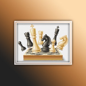 Chess Cross Stitch Pattern Instant PDF Download - Chess Board - Chess Pieces - Chess Playing - Board Game