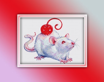 White Mouse Cross Stitch Pattern 1 Instant PDF Download - Rat Watercolor Cross Stitch Pattern - Rodent Cross Stitch Pattern