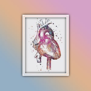 Anatomy Cross Stitch Pattern 6 Instant PDF Download - Heart Watercolor Cross Stitch Pattern