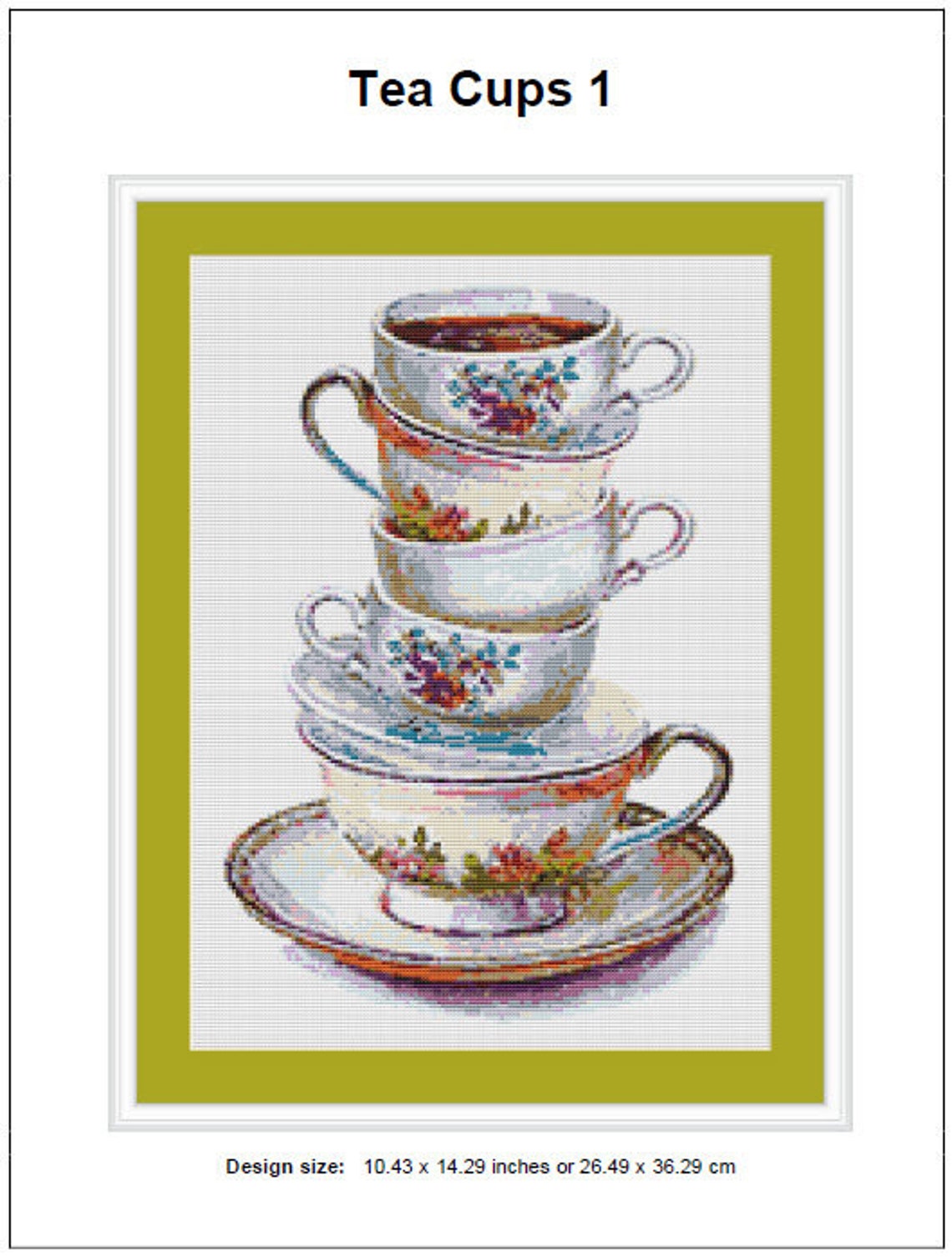 Tea Cups Cross Stitch Pattern 1 Instant PDF Download - Tea Watercolor ...