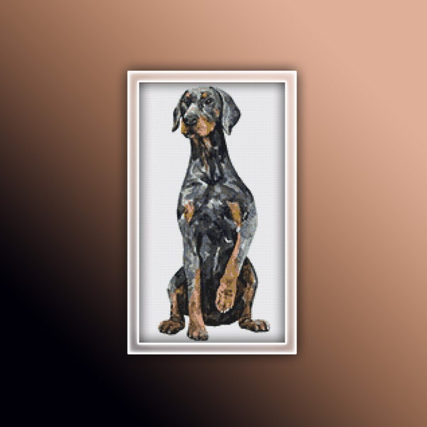 Doberman Pincher Cross Stitch Pattern 7 Instant PDF Download - Black Doberman Pincher Dog Watercolor Cross Stitch Pattern - Dog Cross Stitch