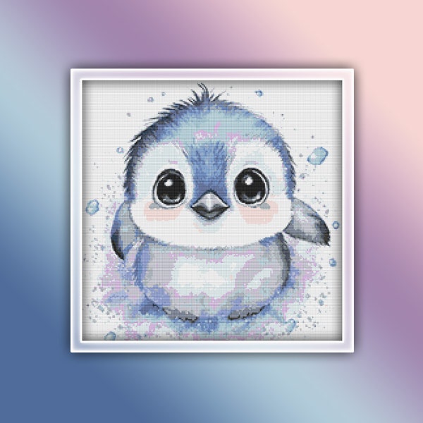 Penguins Cross Stitch Pattern 8 Instant PDF Download - Emperor Penguin Watercolor Cross Stitch Pattern - Bird Cross Stitch Pattern