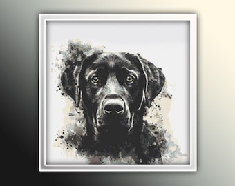 Black Labrador Cross Stitch Pattern 3 Instant PDF Download - Black Dog Watercolor Cross Stitch Pattern - Animal Cross Stitch