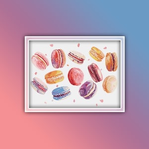 Macaroons Cross Stitch Pattern 2 Instant PDF Download - Cookies Watercolor Cross Stitch Pattern - Cookie - Macaroon Biscuits