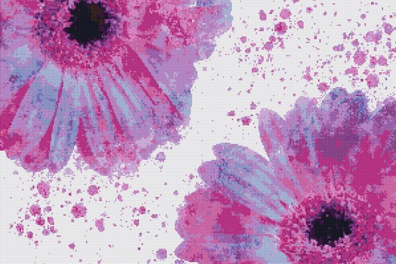 Pink And Purple Daisies Cross Stitch Pattern - 