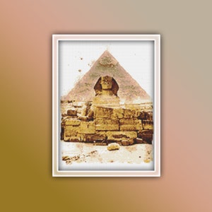 Sphinx and Pyramid Cross Stitch Pattern Instant PDF Download - Pyramid of Giza Watercolor Cross Stitch Pattern - Great Sphynx of Giza Egypt