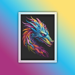 Rainbow Dragon Cross Stitch Pattern 1 Instant PDF Download - Kids Room Watercolor Pattern - Baby Dragon Watercolor Cross Stitch Pattern