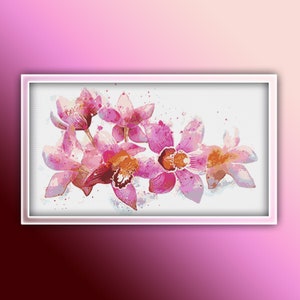Pink Orchids Cross Stitch Pattern 15 Instant PDF Download - Flowers Watercolor Cross Stitch Pattern - Orchid Flower