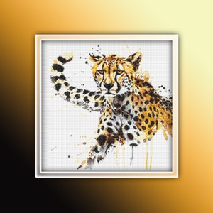 Cheetah Cross Stitch Pattern 14 Instant PDF Download - Cheetah Watercolor Cross Stitch Pattern - Animal Cross Stitch Pattern
