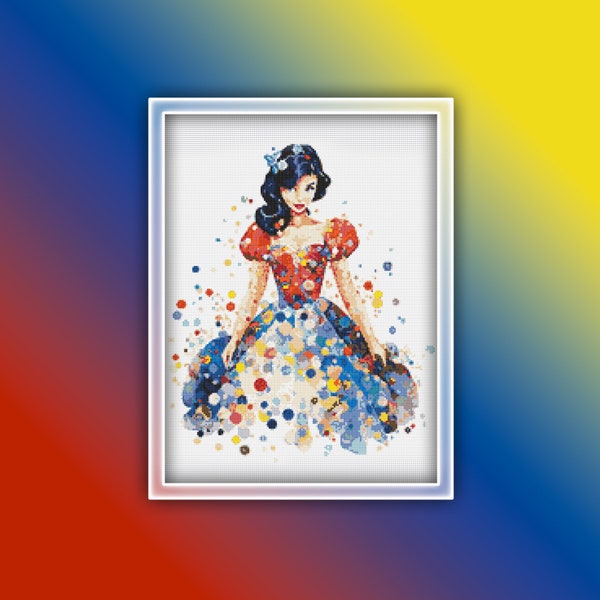 Snow White Cross Stitch Pattern 1 Instant PDF Download - Princess Watercolor Cross Stitch Pattern - Snow White Fairy Tale