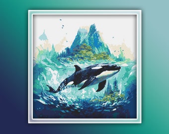 Orca Cross Stitch Pattern 5 Instant PDF Download - Killer Whale Watercolor Cross Stitch Pattern - Animal Cross Stitch Pattern