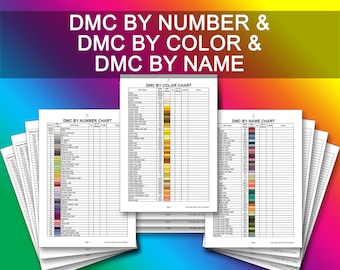 DMC Thread Charts PDF Instant Download | Cross Stitch Chart | Inventory | DMC Thread List | By Color | By Number | By Name | Organizing