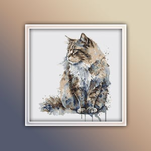 Cat Cross Stitch Pattern 22 Instant PDF Download - Kitty Watercolor Cross Stitch Pattern - Animal Cross Stitch Pattern