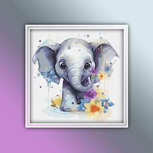 Elephant Cross Stitch Pattern 6 Instant Download Instant PDF Download - Baby Elephant Watercolor Cross Stitch Pattern - Africa Animals
