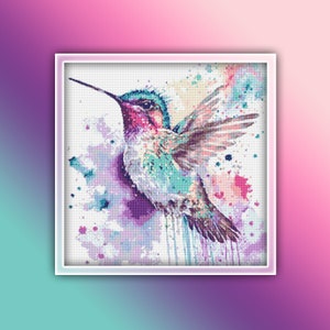 Hummingbird Cross Stitch Pattern 15 Instant PDF Download - Colorful Hummingbird Watercolor Cross Stitch Pattern - Bird Cross Stitch Pattern