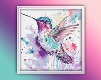 Hummingbird Cross Stitch Pattern 15 Instant PDF Download - Colorful Hummingbird Watercolor Cross Stitch Pattern - Bird Cross Stitch Pattern