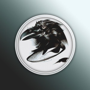 Raven Cross Stitch Pattern 1 Instant PDF Download - Crow Watercolor Cross Stitch Pattern - Bird Cross Stitch Pattern