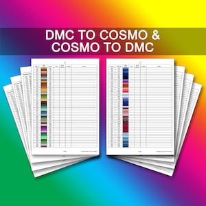 DMC in Cosmo Konversionstabelle PDF Sofortiger Download | Kreuzstichvorlage | Lagerbestand | DMC Themenliste | Cosmo Garnliste