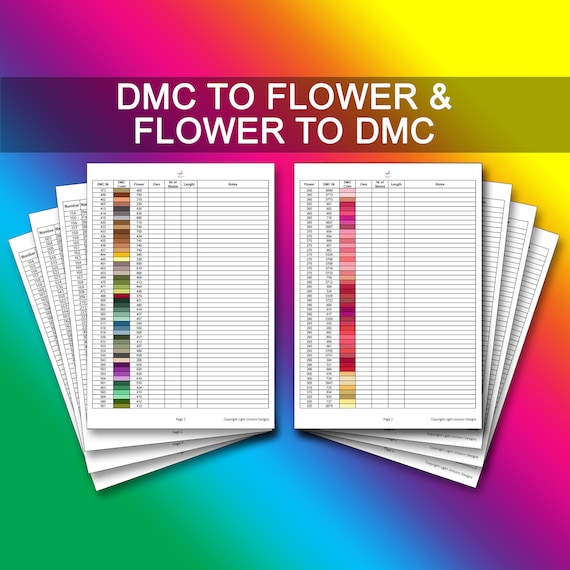 DMC To Ginnie Thompson Flower Thread Conversion Chart PDF Instant.