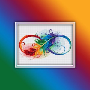 Infinity Feather Cross Stitch Pattern 1 Instant PDF Download- Infinity Watercolor Cross Stitch Pattern