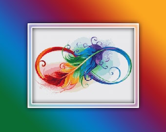 Infinity Feather Cross Stitch Pattern 1 Instant PDF Download- Infinity Watercolor Cross Stitch Pattern