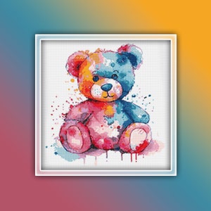 Padrão de ponto cruz de urso de pelúcia 11 Download instantâneo de PDF - Padrão de ponto cruz de aquarela de urso de pelúcia - Padrão de ponto cruz de animal
