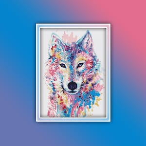 Wolf Cross Stitch Pattern 5 Instant PDF Download - Wolf Watercolor Cross Stitch Pattern - Animal Cross Stitch Pattern