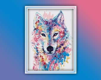 Wolf Cross Stitch Pattern 5 Instant PDF Download - Wolf Watercolor Cross Stitch Pattern - Animal Cross Stitch Pattern