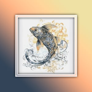 Decorative Koi Cross Stitch Pattern 2 Instant PDF Download  - Celtic Knots Fish Watercolor Cross Stitch Pattern - Koi Pattern
