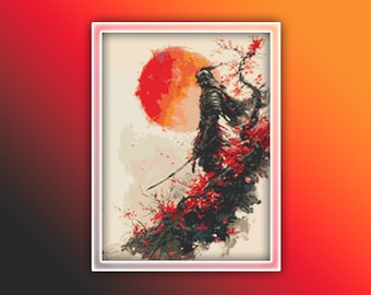 Samurai Cross Stitch Pattern 3 Instant PDF Download - Japanese Warrior Man Watercolor Cross Stitch Pattern - Japan Cross Stitch Pattern