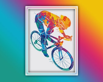 Cyclist Cross Stitch Pattern 1 Instant Download Instant PDF Download - Cycling Watercolor Cross Stitch Pattern - Bicycle Cross Stitch